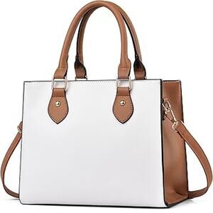 New Chicarousal Womens White Brown Faux Leather Double Handle Crossbody Purse